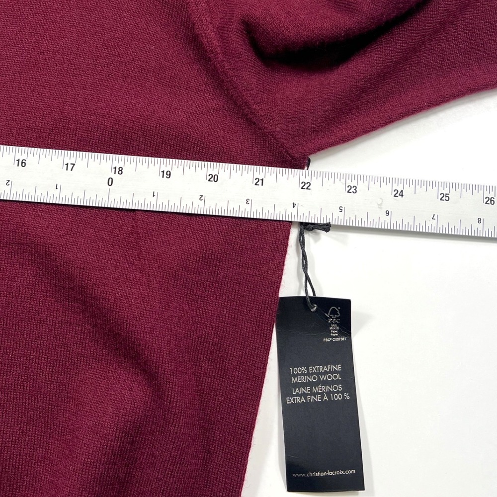 Christian Lacroix Large 100% Extrafine Merino Wool Burgundy Quarter Zip Sweater - Picture 8 of 10